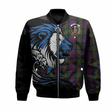 MacLennan (McLennan) Tartan Crest Bomber Jacket Scottish Golden Lions Wave Flow