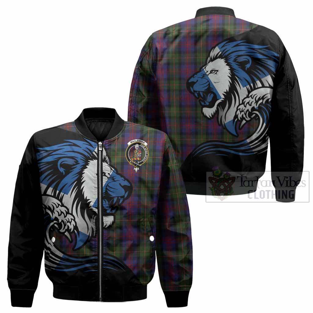 MacLennan (McLennan) Tartan Crest Bomber Jacket Scottish Golden Lions Wave Flow