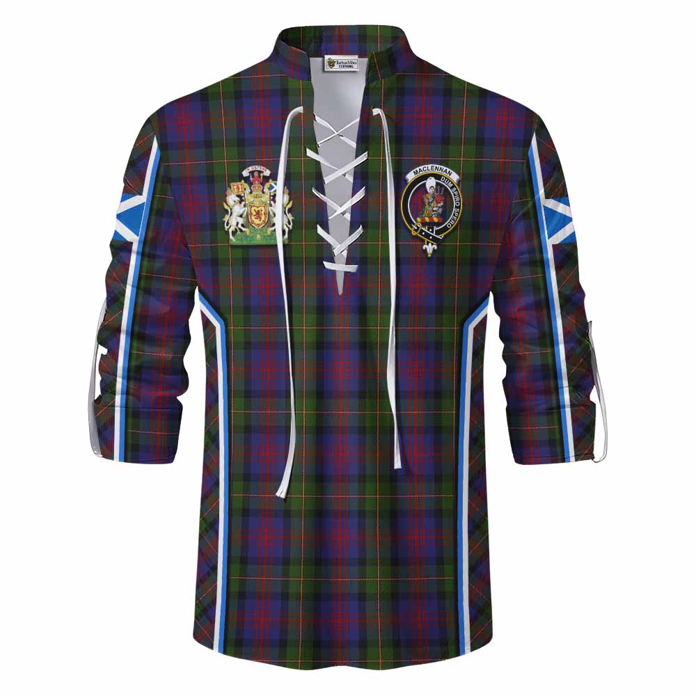 MacLennan (McLennan) Tartan Crest Ghillie Kilt Shirt Scotland Coat of Arm Flag Style - Tartan Vibes Clothing