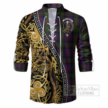 MacLennan (McLennan) Tartan Crest Ghillie Shirt Celtic Knot and Triple Trickle Spiral Symbols