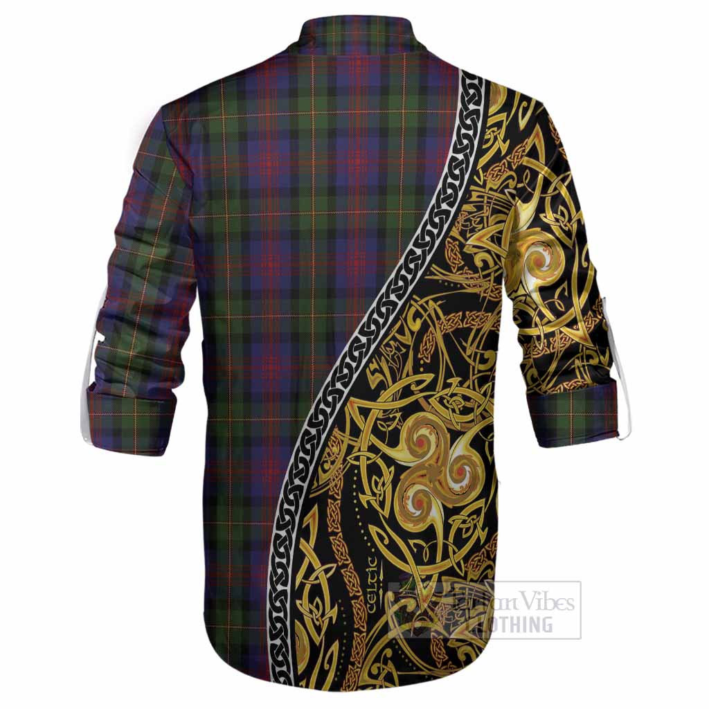 MacLennan (McLennan) Tartan Crest Ghillie Shirt Celtic Knot and Triple Trickle Spiral Symbols