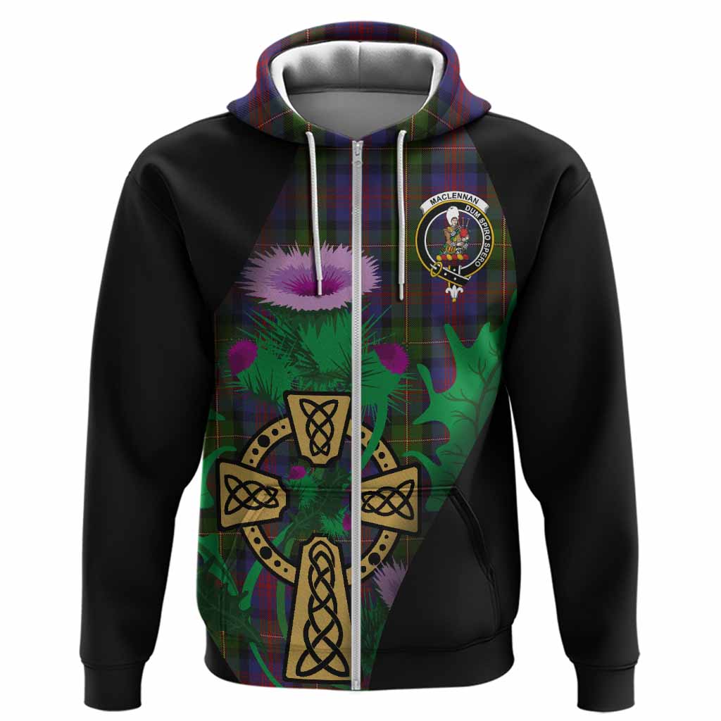 MacLennan (McLennan) Tartan Crest Hoodie Celtic Cross Thistle Flowers