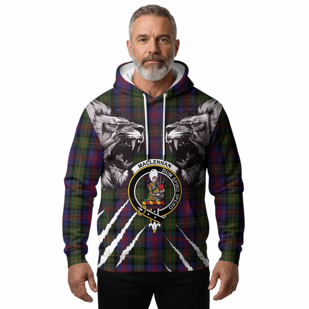MacLennan (McLennan) Tartan Crest Hoodie Ferocious Lion Style