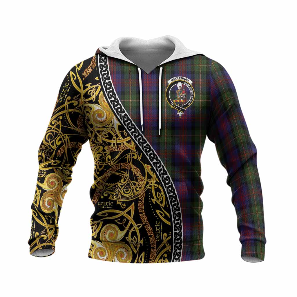 MacLennan (McLennan) Tartan Crest Knitted Hoodie Celtic Knot and Triple Trickle Spiral Symbols