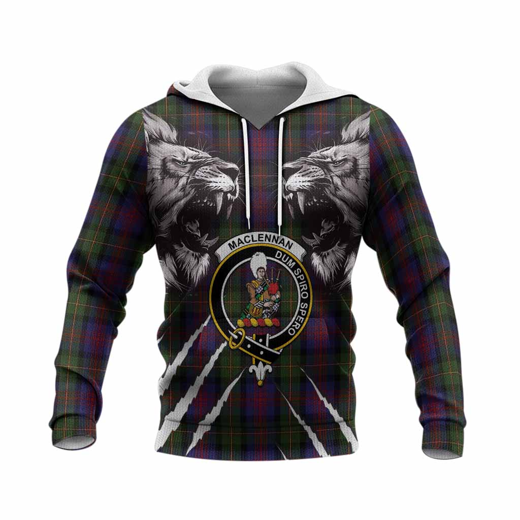 MacLennan (McLennan) Tartan Crest Knitted Hoodie Ferocious Lion Style