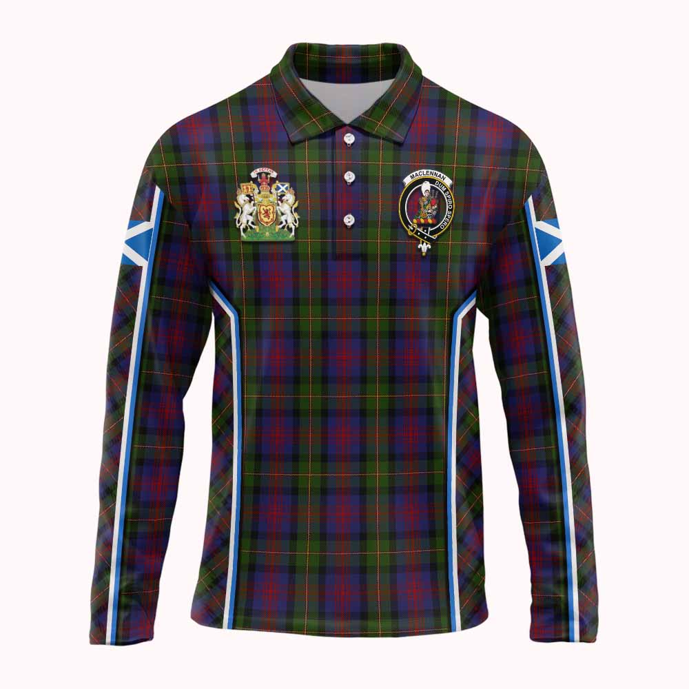 MacLennan (McLennan) Tartan Crest Long Sleeve Polo Shirt Scotland Coat of Arm Flag Style - Tartan Vibes Clothing