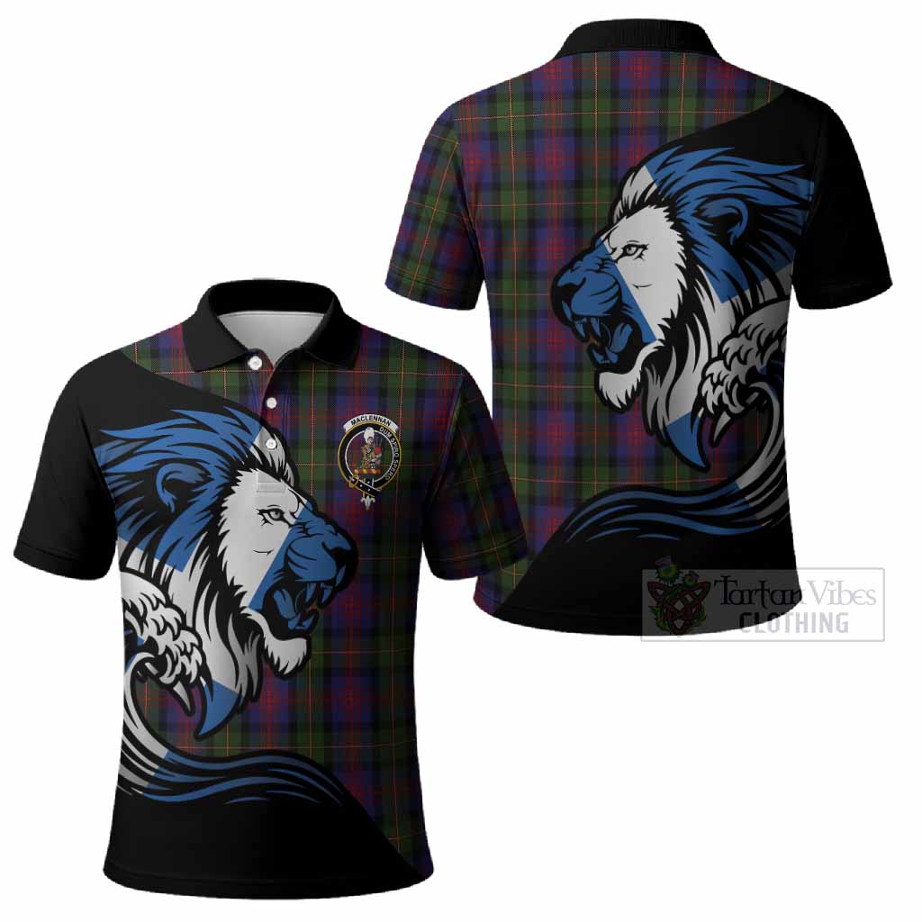 MacLennan (McLennan) Tartan Crest Polo Shirt Scottish Golden Lions Wave Flow