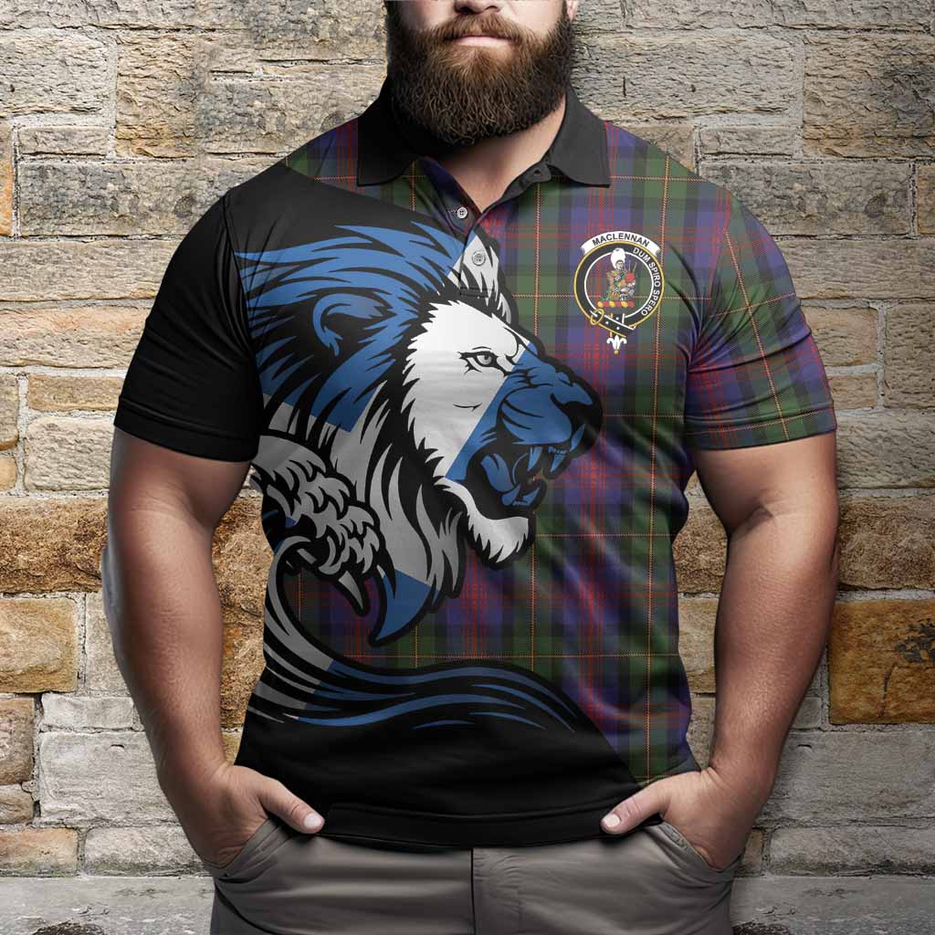 MacLennan (McLennan) Tartan Crest Polo Shirt Scottish Golden Lions Wave Flow