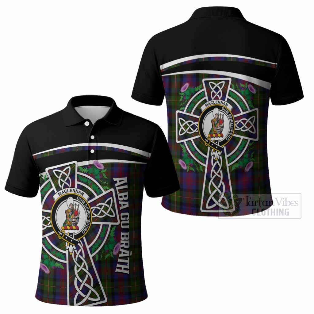 MacLennan (McLennan) Tartan Crest Polo Shirt Scottish Thistle Celtic Cross Alba Gu Brath