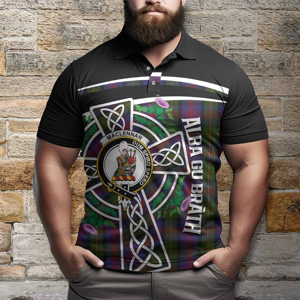 MacLennan (McLennan) Tartan Crest Polo Shirt Scottish Thistle Celtic Cross Alba Gu Brath