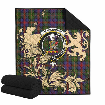 MacLennan (McLennan) Tartan Crest Premium Quilt with Scottish Iconic Symbols 