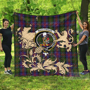 MacLennan (McLennan) Tartan Crest Premium Quilt with Scottish Iconic Symbols 