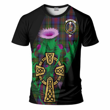 MacLennan (McLennan) Tartan Crest T-Shirt Celtic Cross Thistle Flowers