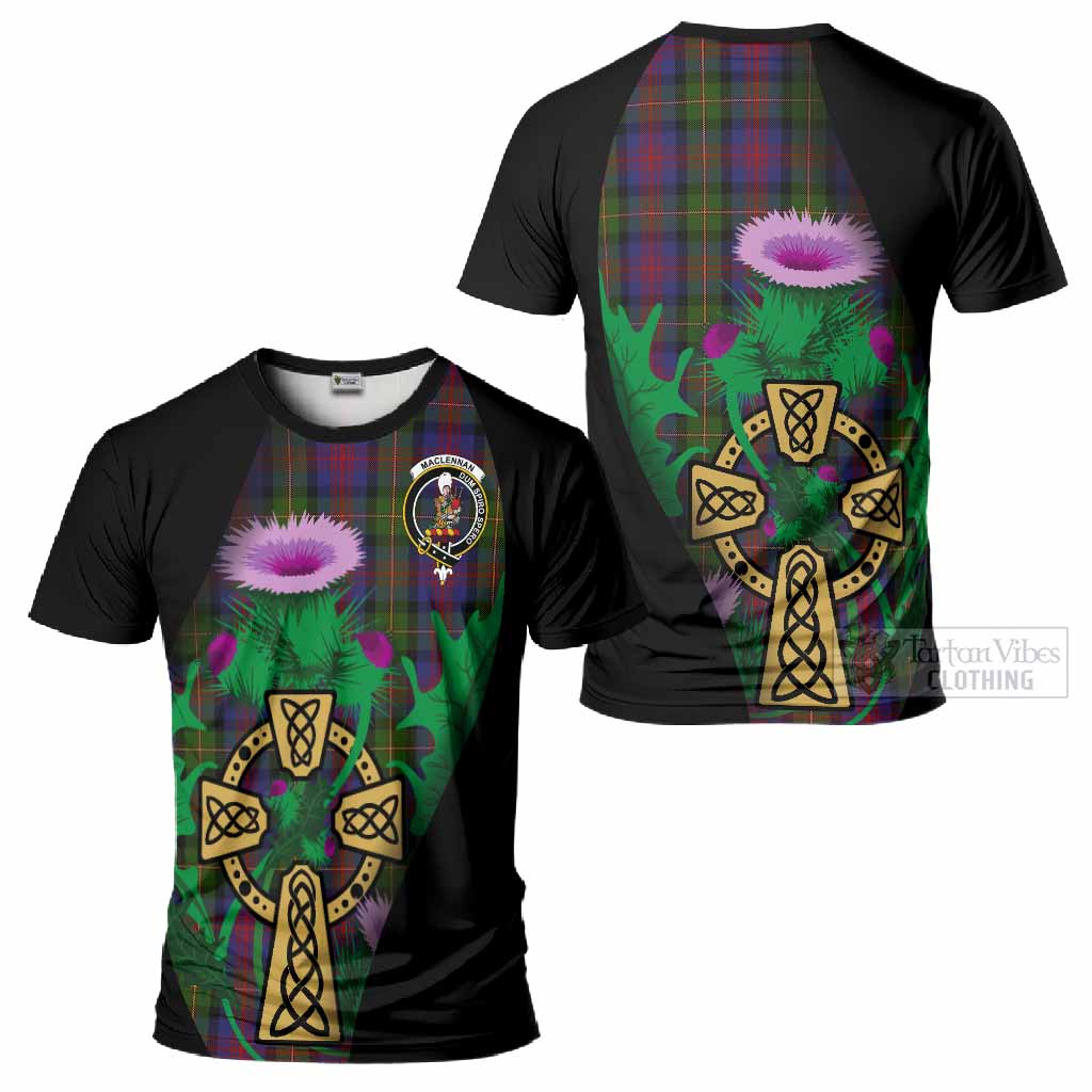 MacLennan (McLennan) Tartan Crest T-Shirt Celtic Cross Thistle Flowers