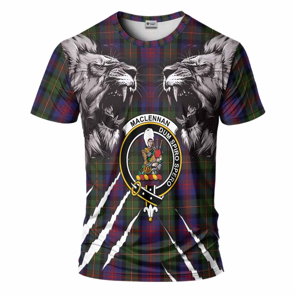MacLennan (McLennan) Tartan Crest T-Shirt Ferocious Lion Style