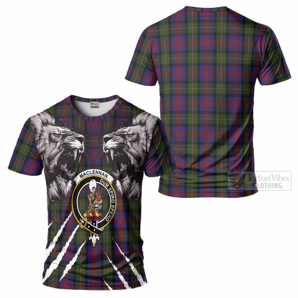 MacLennan (McLennan) Tartan Crest T-Shirt Ferocious Lion Style
