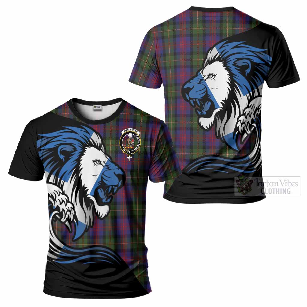 MacLennan (McLennan) Tartan Crest T-Shirt Scottish Golden Lions Wave Flow