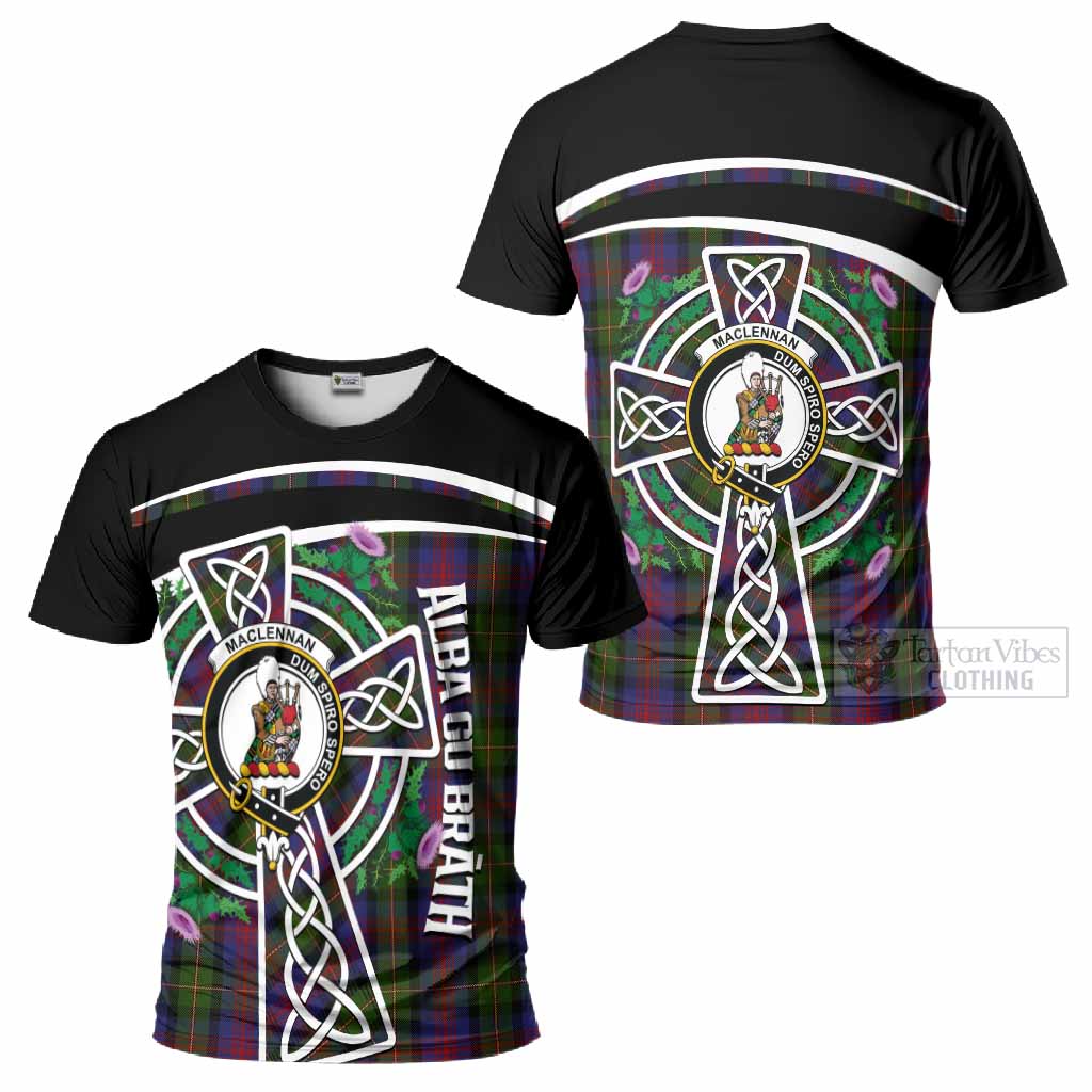 MacLennan (McLennan) Tartan Crest T-Shirt Scottish Thistle Celtic Cross Alba Gu Brath