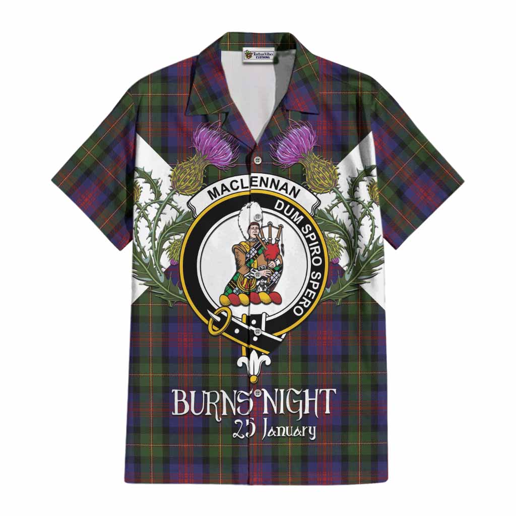 MacLennan (McLennan) Tartan Family Crest Cotton Hawaiian Shirt Scottish Burns Night Thistle Floral