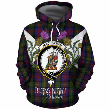 MacLennan (McLennan) Tartan Family Crest Cotton Hoodie Scottish Burns Night Thistle Floral
