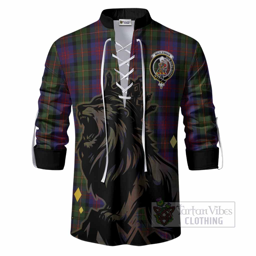 MacLennan (McLennan) Tartan Family Crest Ghillie Shirt Crowned Lion Roaring
