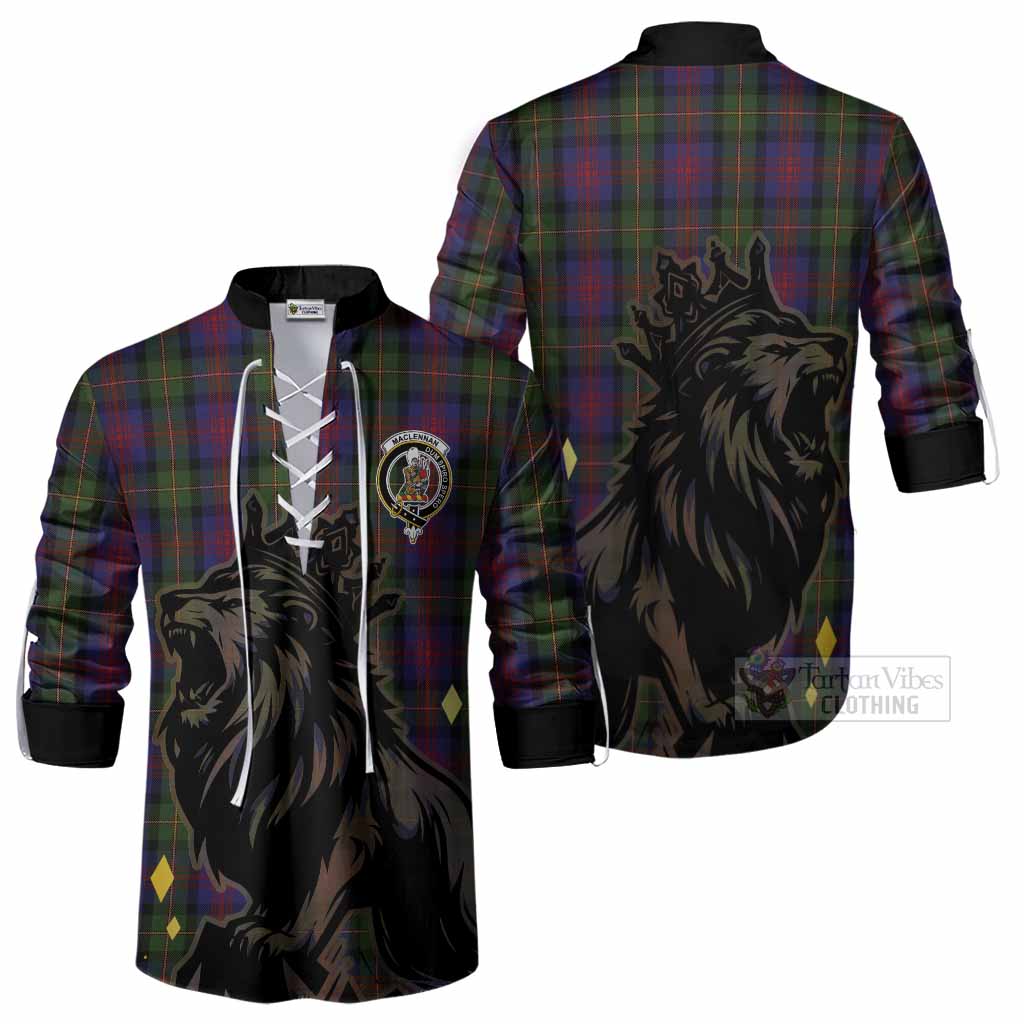 MacLennan (McLennan) Tartan Family Crest Ghillie Shirt Crowned Lion Roaring