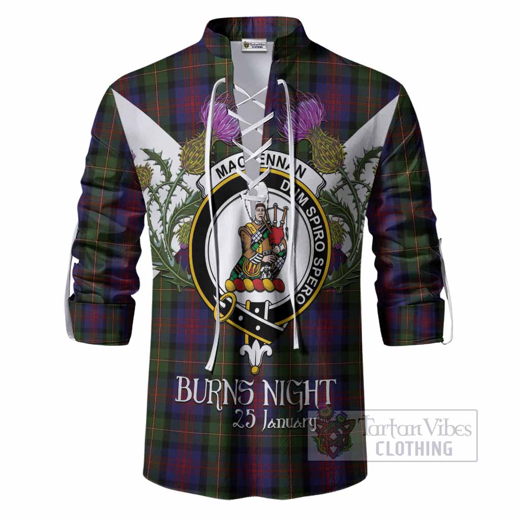 MacLennan (McLennan) Tartan Family Crest Ghillie Shirt Scottish Burns Night Thistle Floral