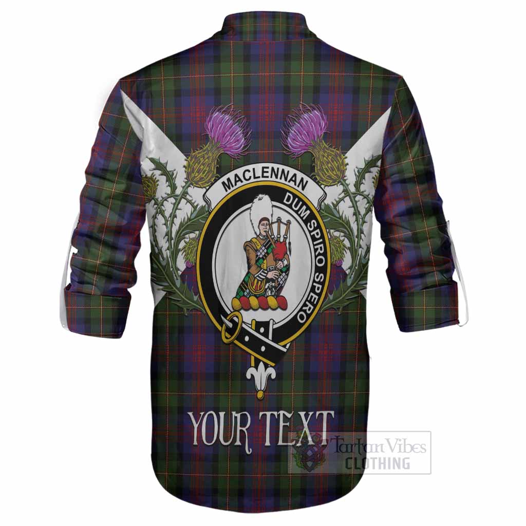 MacLennan (McLennan) Tartan Family Crest Ghillie Shirt Scottish Burns Night Thistle Floral