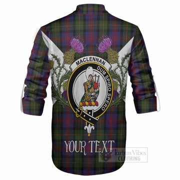 MacLennan (McLennan) Tartan Family Crest Ghillie Shirt Scottish Burns Night Thistle Floral