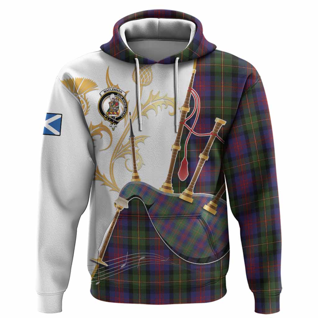 MacLennan (McLennan) Tartan Family Crest Hoodie Bagpipes with Scottish Thistle