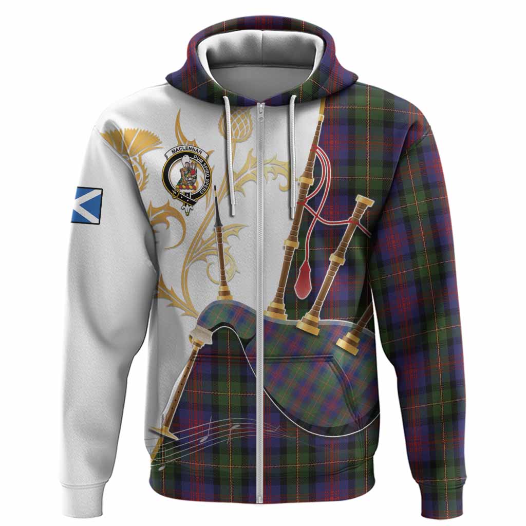 MacLennan (McLennan) Tartan Family Crest Hoodie Bagpipes with Scottish Thistle
