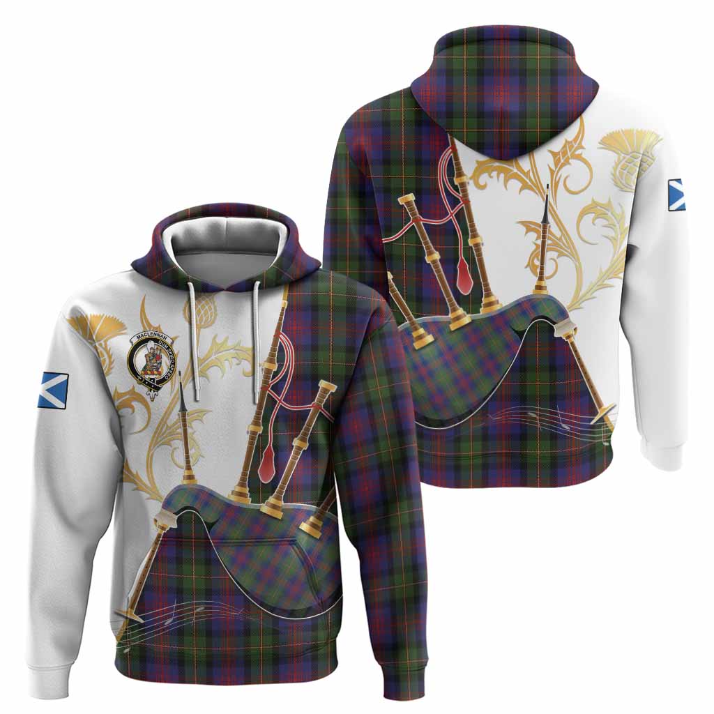 MacLennan (McLennan) Tartan Family Crest Hoodie Bagpipes with Scottish Thistle