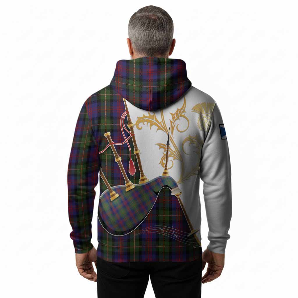 MacLennan (McLennan) Tartan Family Crest Hoodie Bagpipes with Scottish Thistle