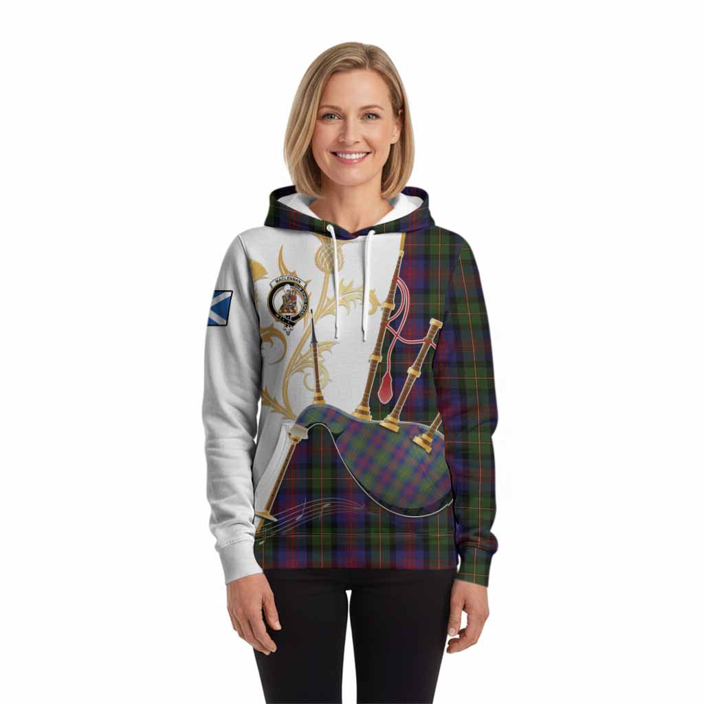MacLennan (McLennan) Tartan Family Crest Hoodie Bagpipes with Scottish Thistle