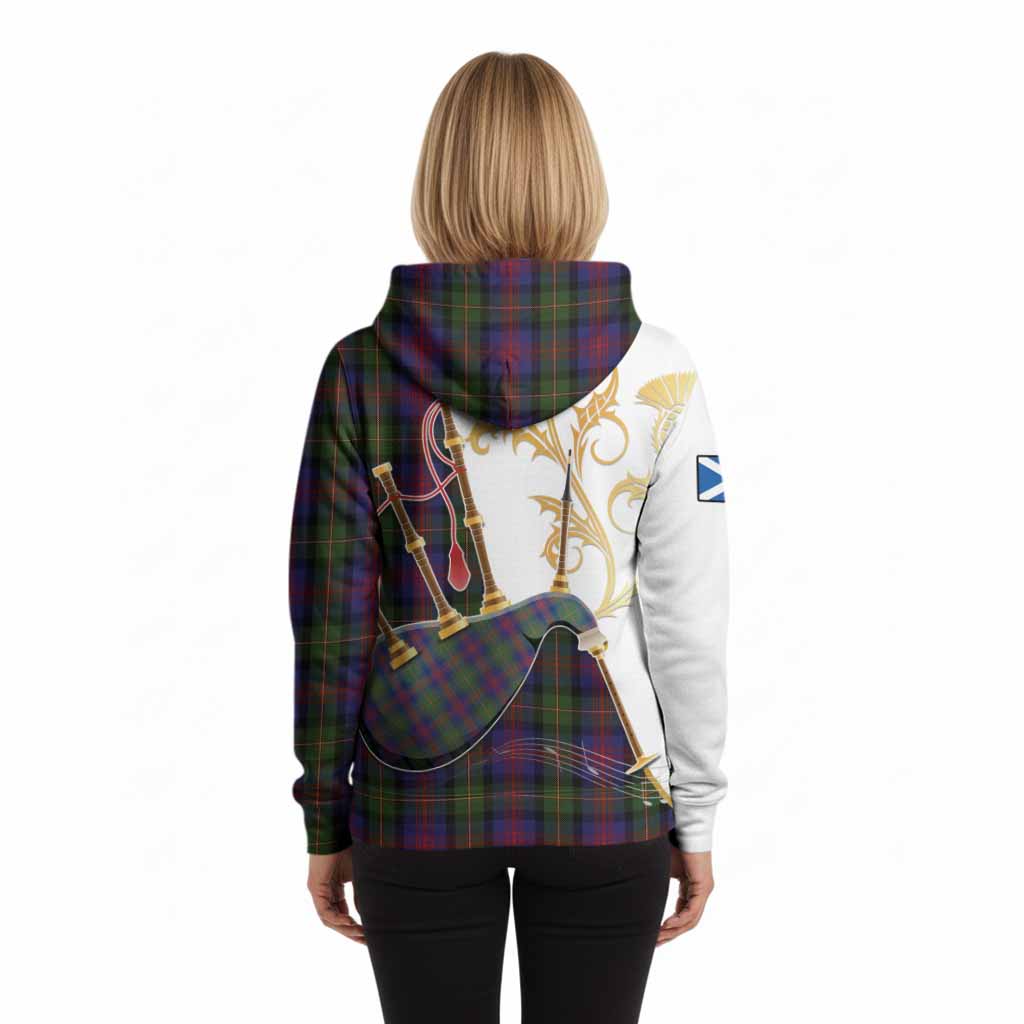 MacLennan (McLennan) Tartan Family Crest Hoodie Bagpipes with Scottish Thistle