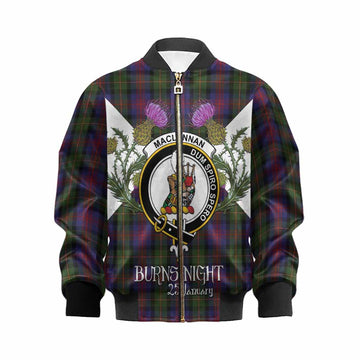 MacLennan (McLennan) Tartan Family Crest Kid Bomber Jacket Scottish Burns Night Thistle Floral
