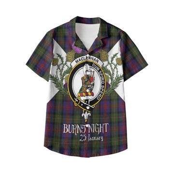 MacLennan (McLennan) Tartan Family Crest Kid Hawaiian Shirt Scottish Burns Night Thistle Floral