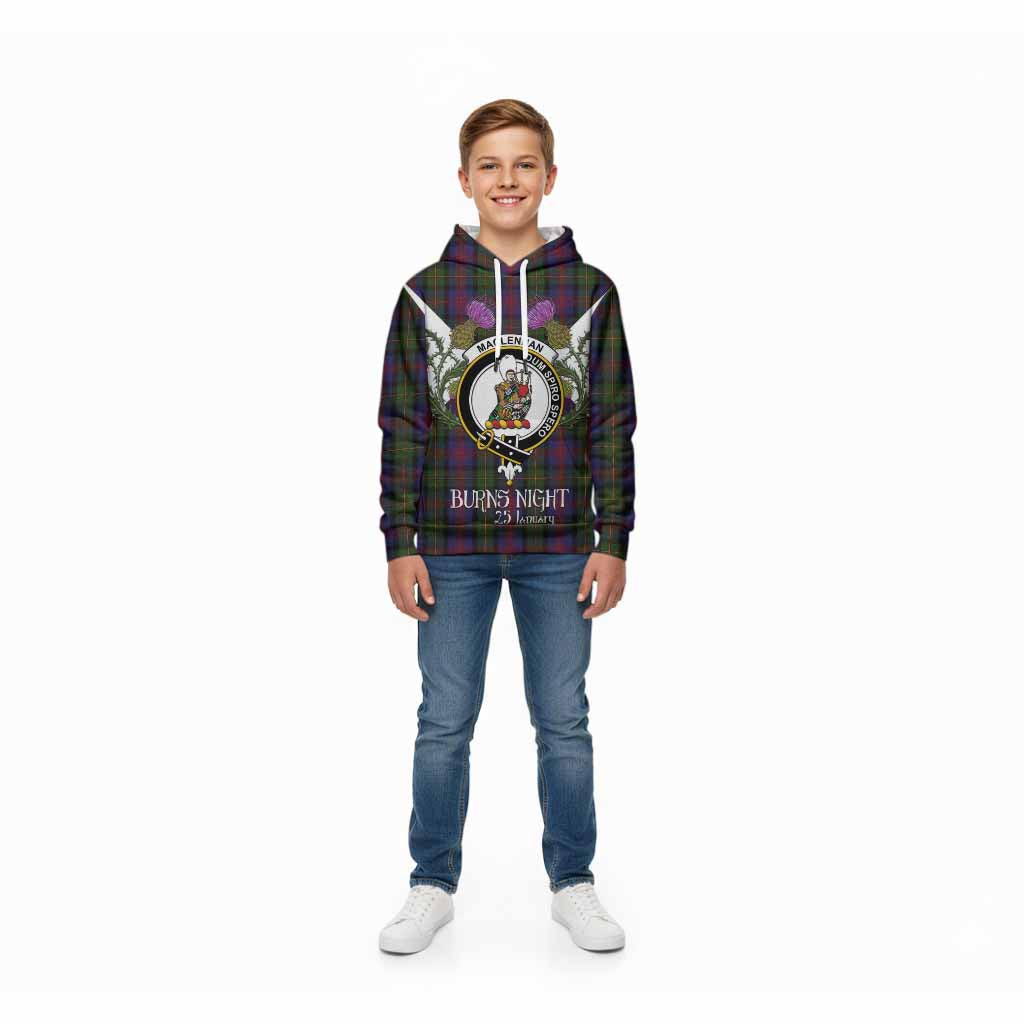 MacLennan (McLennan) Tartan Family Crest Kid Hoodie Scottish Burns Night Thistle Floral