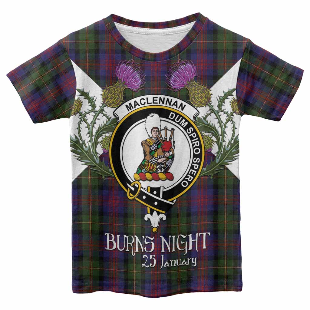 MacLennan (McLennan) Tartan Family Crest Kid T-shirt Scottish Burns Night Thistle Floral