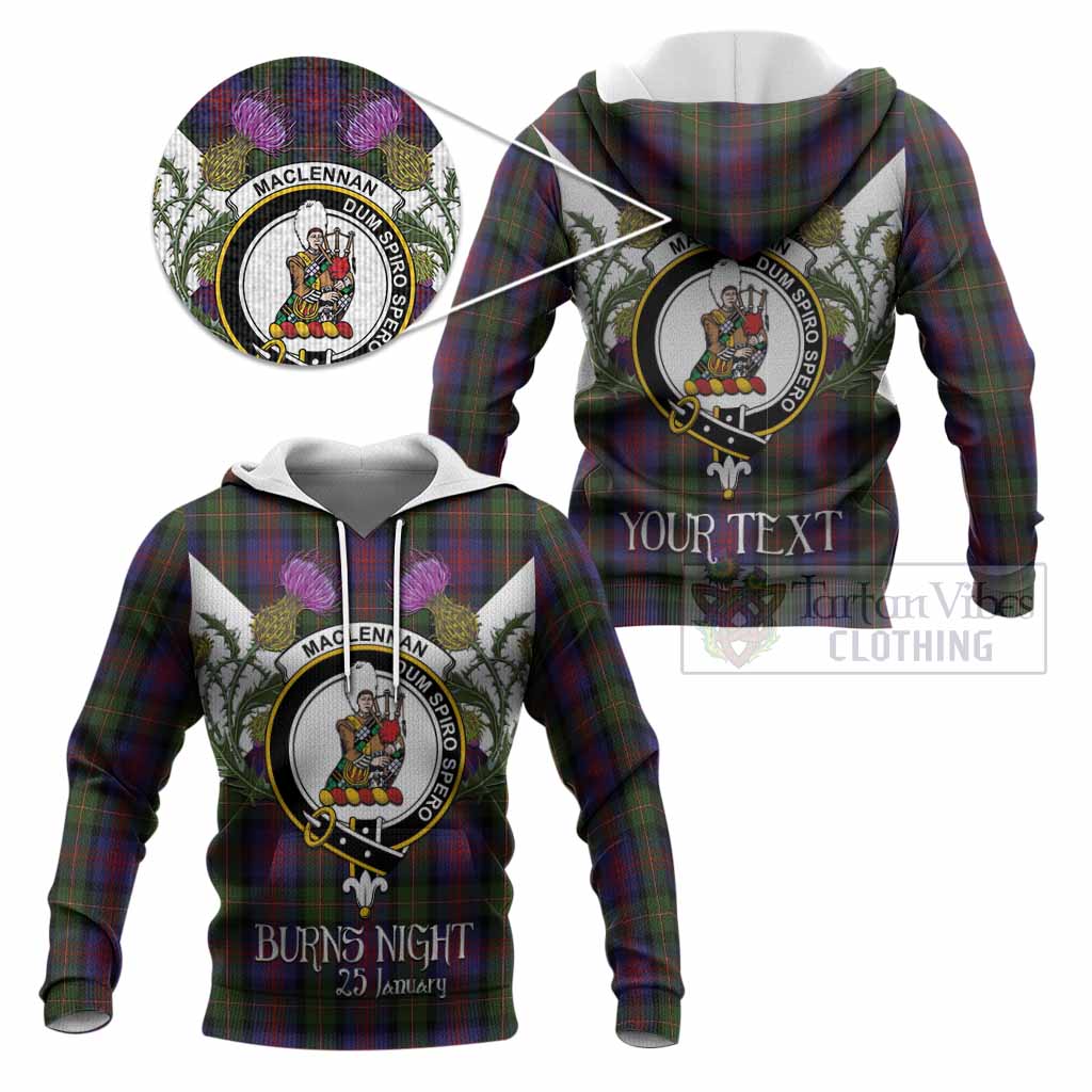 MacLennan (McLennan) Tartan Family Crest Knitted Hoodie Scottish Burns Night Thistle Floral
