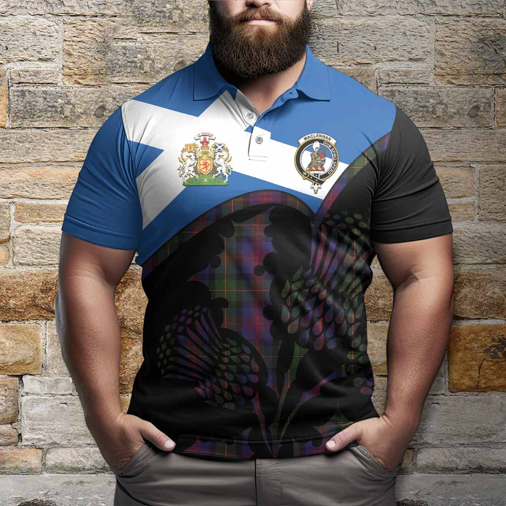 MacLennan (McLennan) Tartan Family Crest Polo Shirt Scotland Thistle Floral Flag Style