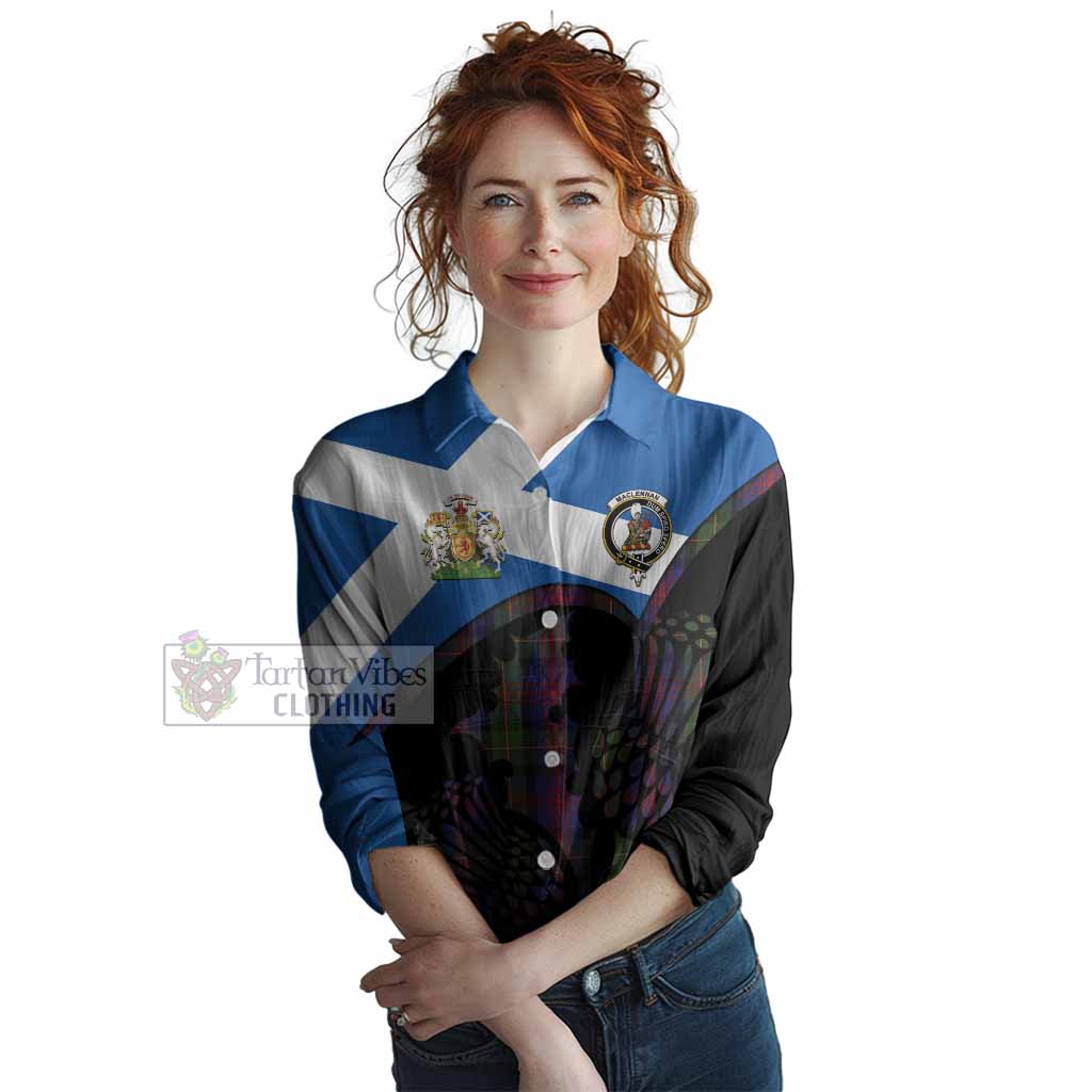 MacLennan (McLennan) Tartan Family Crest Women Casual Shirt Scotland Thistle Floral Flag Style