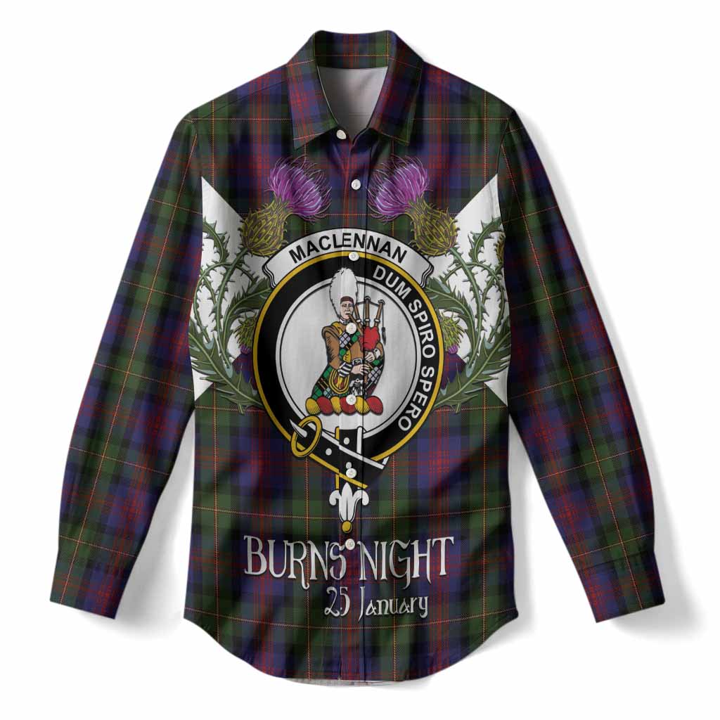 MacLennan (McLennan) Tartan Family Crest Women Casual Shirt Scottish Burns Night Thistle Floral