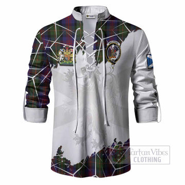 MacLennan (McLennan) Tartan Ghillie Shirt with Family Crest and Lion Rampant Grunge Style