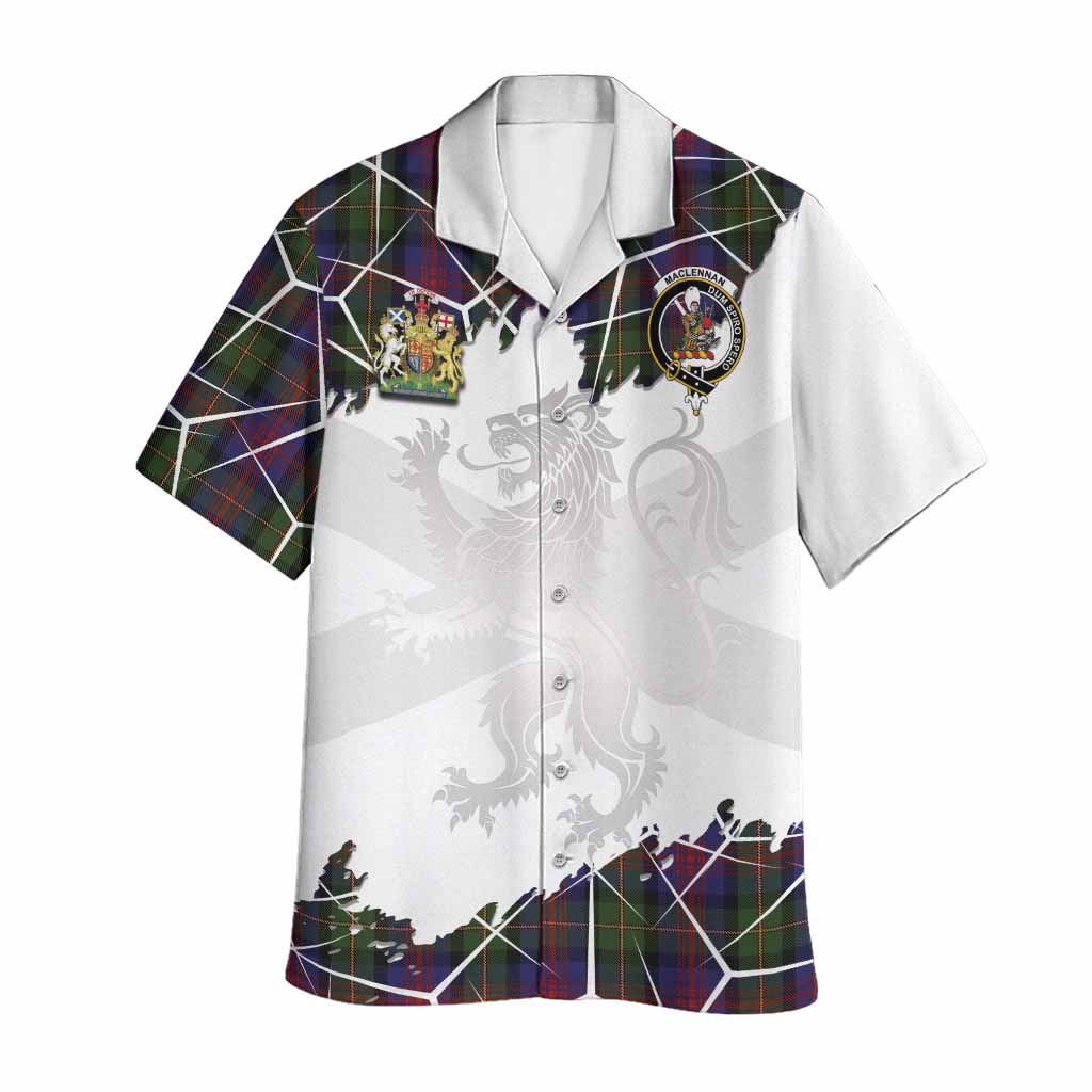 MacLennan (McLennan) Tartan Hawaiian Shirt with Family Crest and Lion Rampant Grunge Style