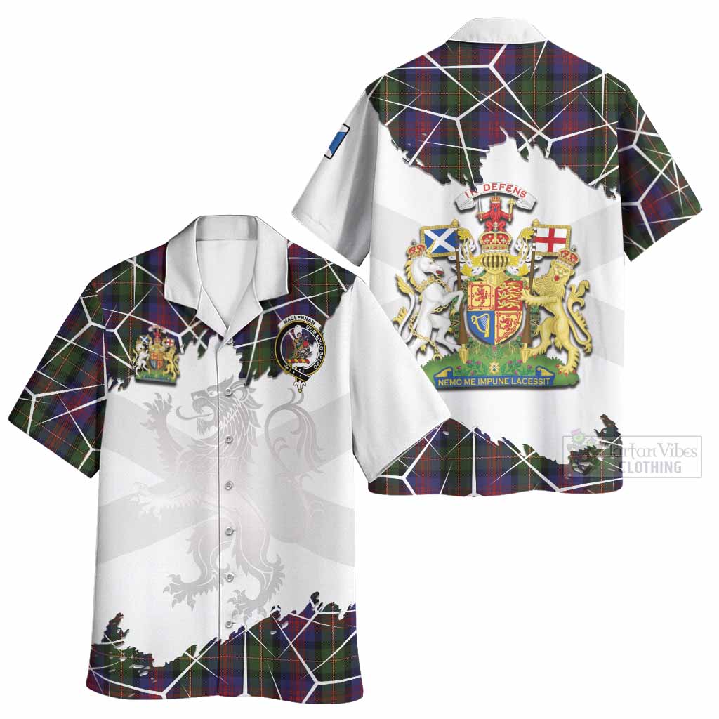 MacLennan (McLennan) Tartan Hawaiian Shirt with Family Crest and Lion Rampant Grunge Style