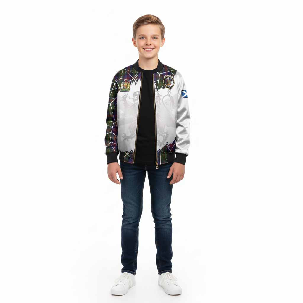MacLennan (McLennan) Tartan Kid Bomber Jacket with Family Crest and Lion Rampant Grunge Style