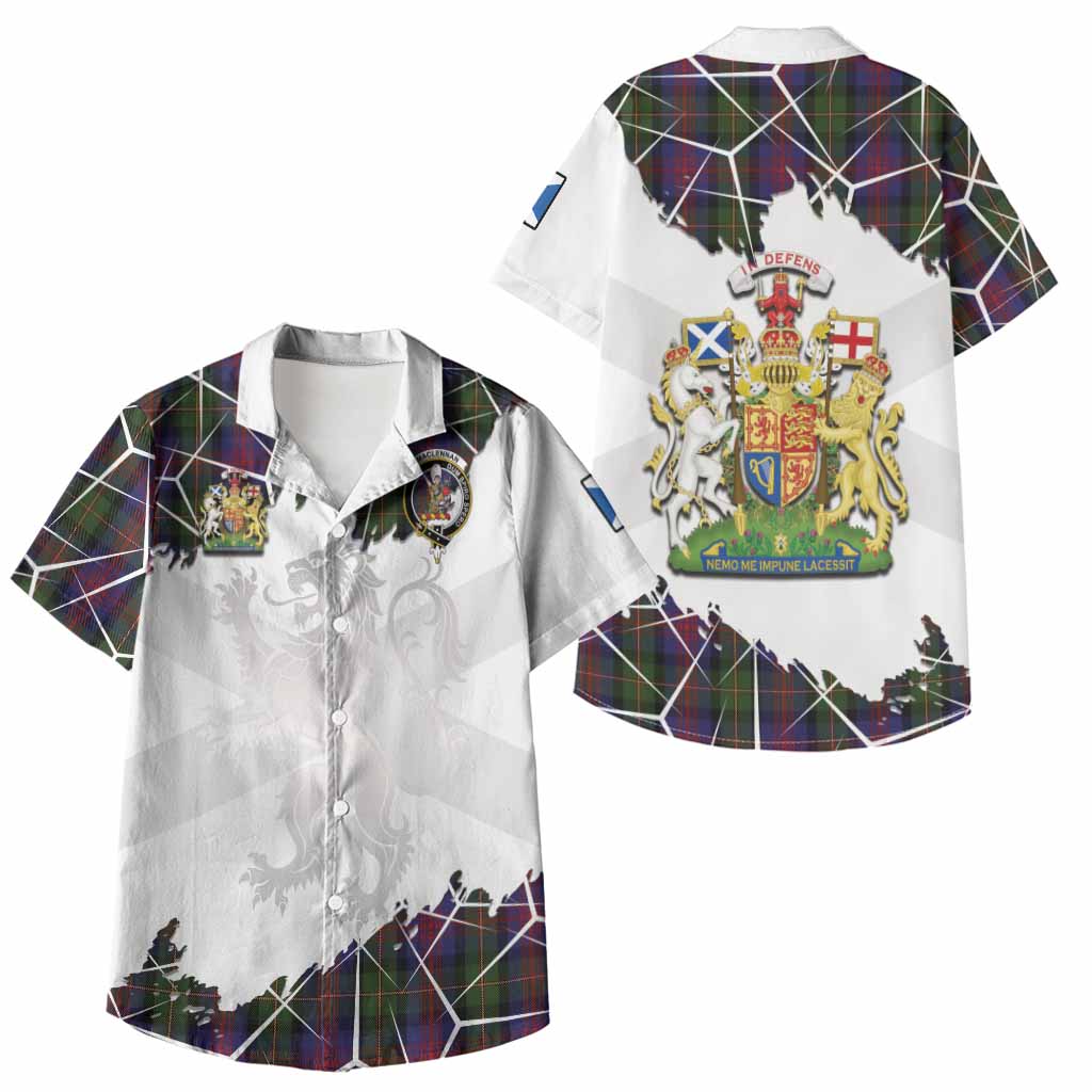 MacLennan (McLennan) Tartan Kid Hawaiian Shirt with Family Crest and Lion Rampant Grunge Style