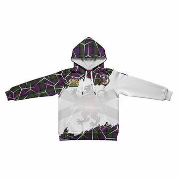 MacLennan (McLennan) Tartan Kid Hoodie with Family Crest and Lion Rampant Grunge Style