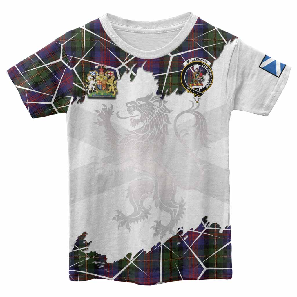 MacLennan (McLennan) Tartan Kid T-shirt with Family Crest and Lion Rampant Grunge Style